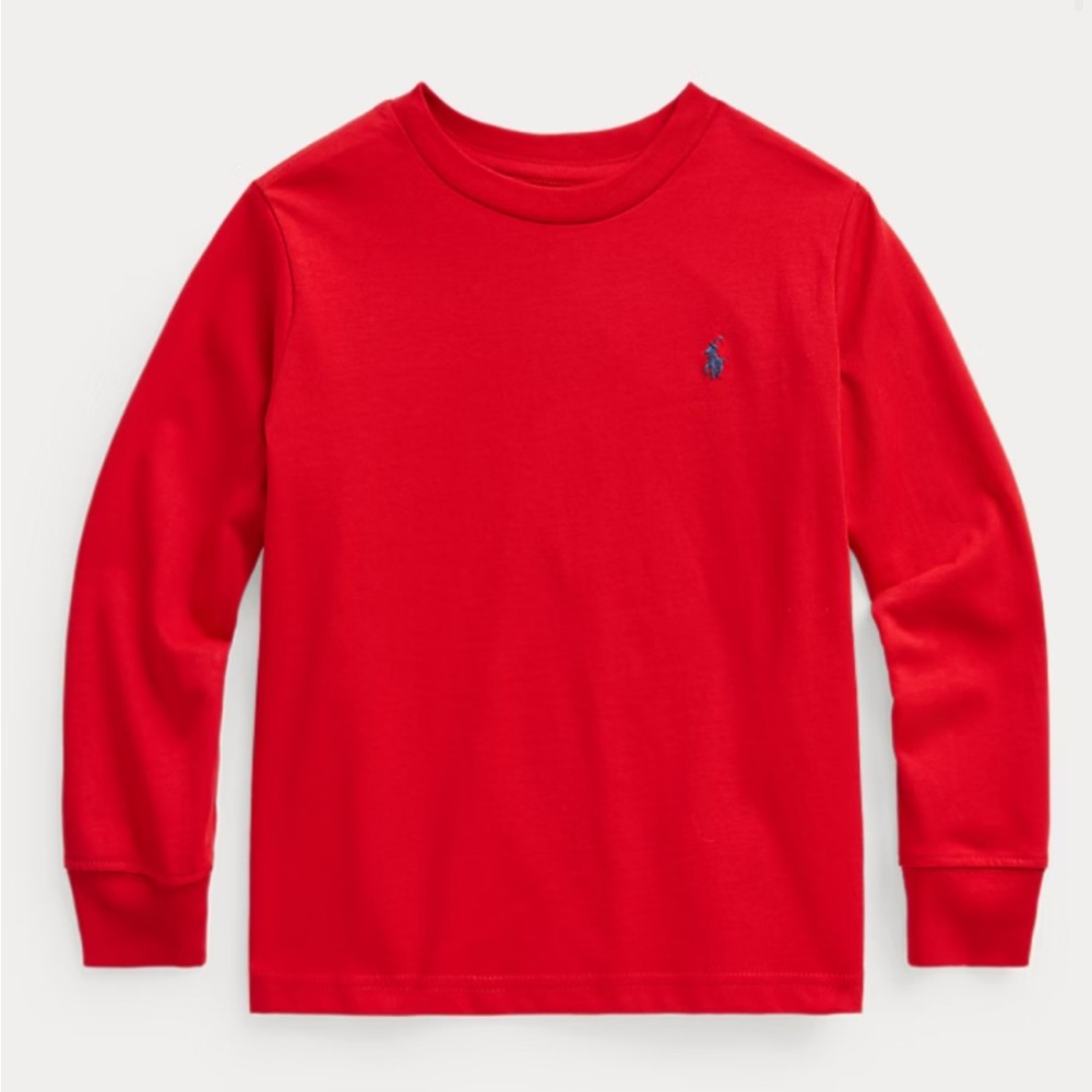 Cotton Jersey Long-Sleeve Tee, red, 24 months